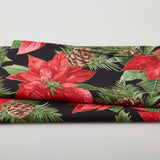 Glad Tidings Favorites - Poinsettia Black Metallic 2 Yard Cut