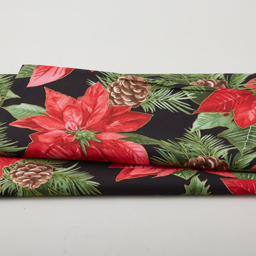 Glad Tidings Favorites - Poinsettia Black Metallic 2 Yard Cut