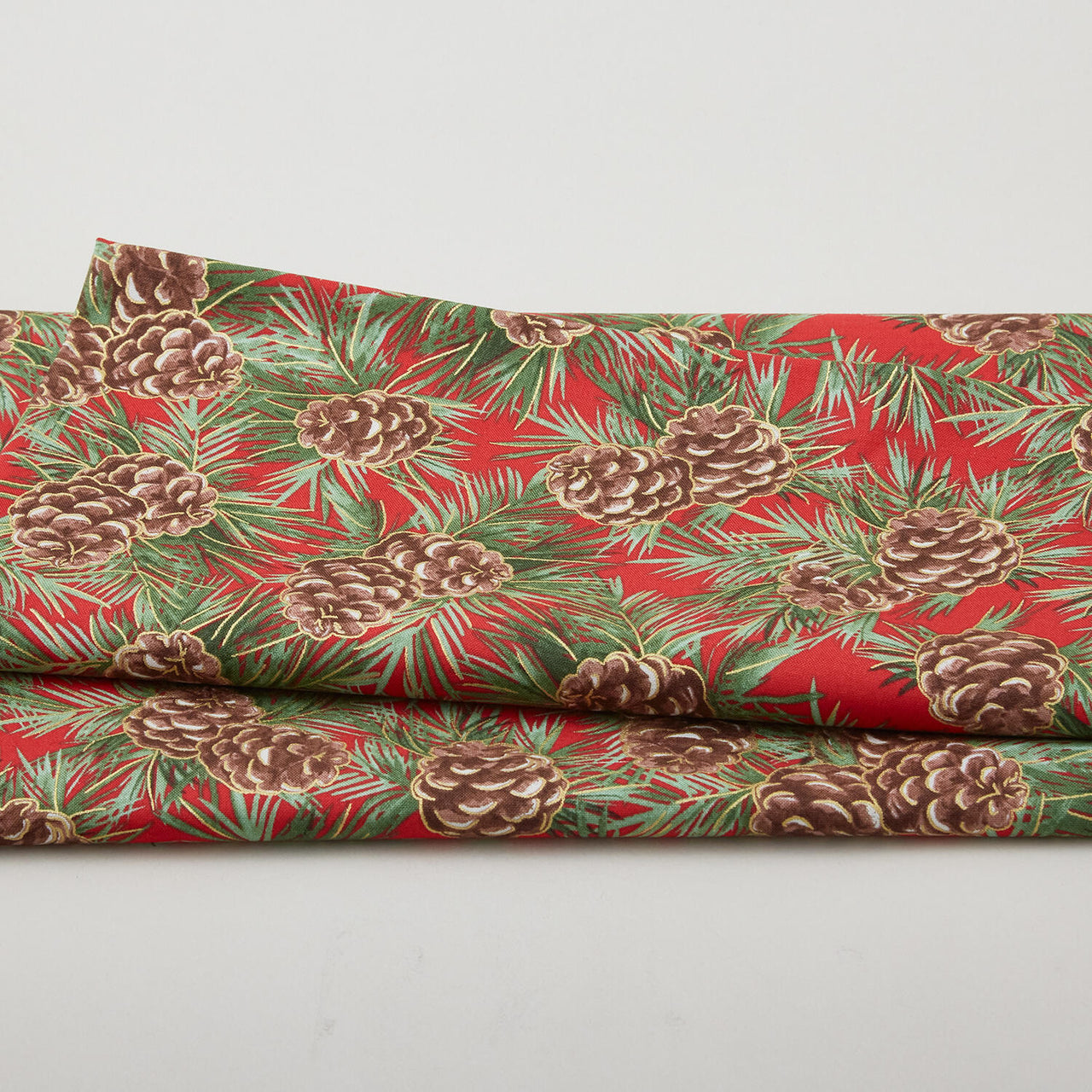 Glad Tidings Favorites - Pinecones Red Metallic 2 Yard Cut