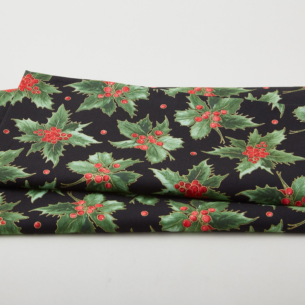 Glad Tidings Favorites - Holly Black Metallic 2 Yard Cut