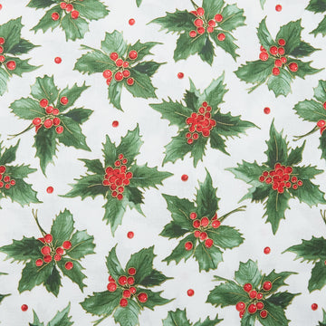 Glad Tidings Favorites - Holly White Metallic 2 Yard Cut