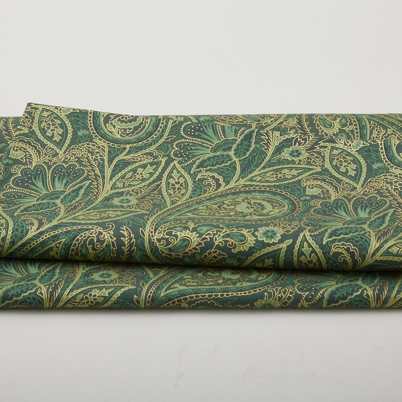 Glad Tidings Favorites - Paisley Green Metallic 2 Yard Cut