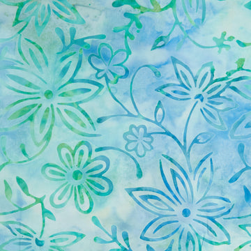 Java Batiks - Aegean Flowers Turquoise 2 Yard Cut