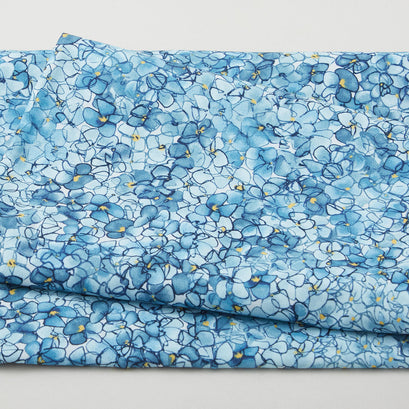 Watercolor Hydrangeas Favorites - Packed Blossoms Blue 2 Yard Cut