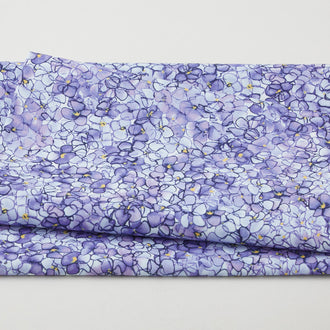 Watercolor Hydrangeas Favorites - Packed Blossoms Lavender 2 Yard Cut