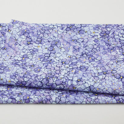 Watercolor Hydrangeas Favorites - Packed Blossoms Lavender 2 Yard Cut