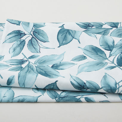 Watercolor Hydrangeas Favorites - Leaves Blue/Teal 2 Yard Cut