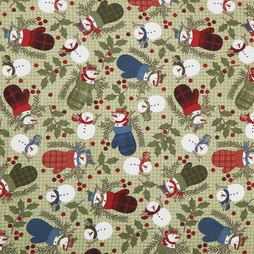 Holly Jolly Flannel - Snowmen Green Yardage