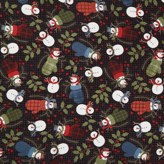 Holly Jolly Flannel - Snowmen Black Yardage