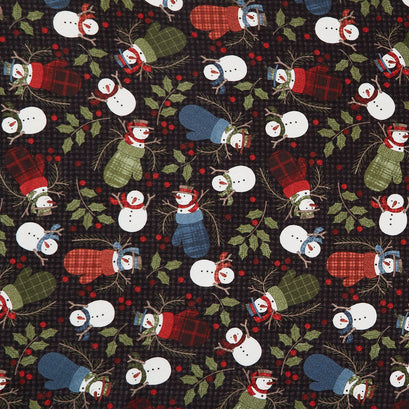 Holly Jolly Flannel - Snowmen Black Yardage
