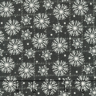 Holly Jolly Flannel - Snowflakes Black Yardage