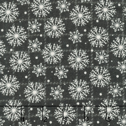 Holly Jolly Flannel - Snowflakes Black Yardage