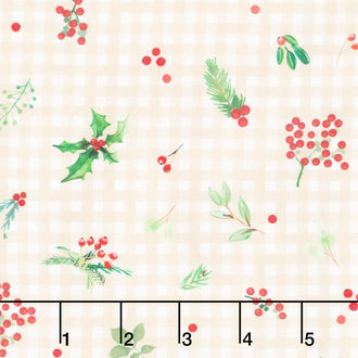 Winter Wreaths - Gingham Greens Cream Yardage