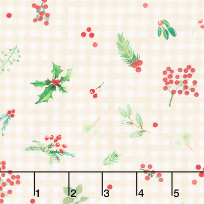 Winter Wreaths - Gingham Greens Cream Yardage
