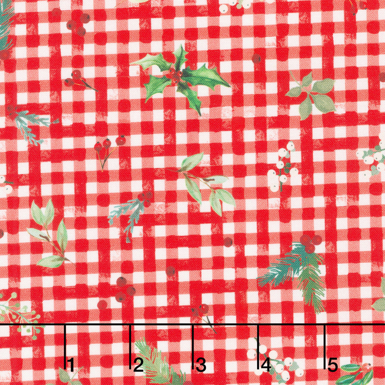 Winter Wreaths - Gingham Greens Red Yardage