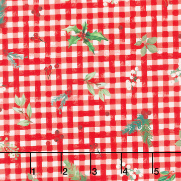Winter Wreaths - Gingham Greens Red Yardage