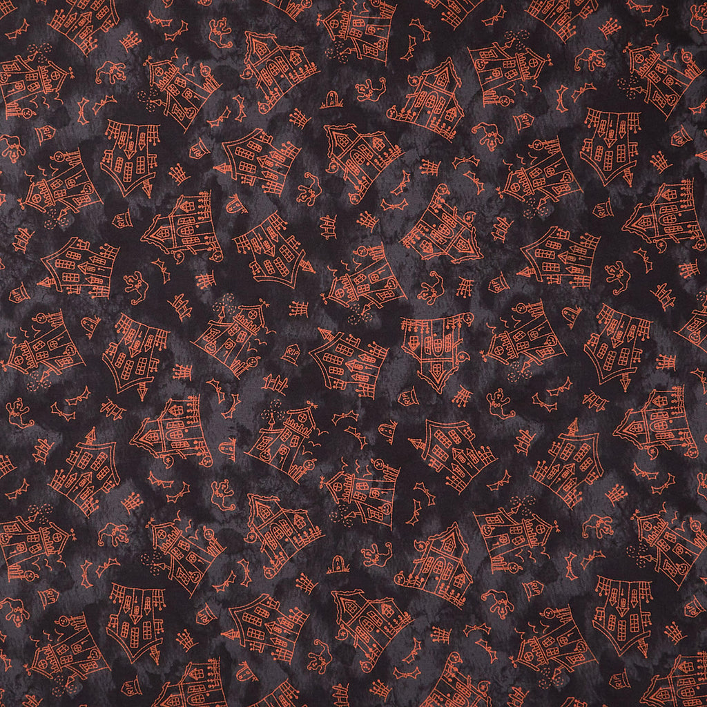 Spooky Stitches - Haunted House Black Yardage