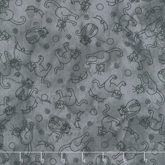Spooky Stitches - Cats & Bats Grey Yardage