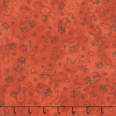 Spooky Stitches - Cats & Bats Orange Yardage