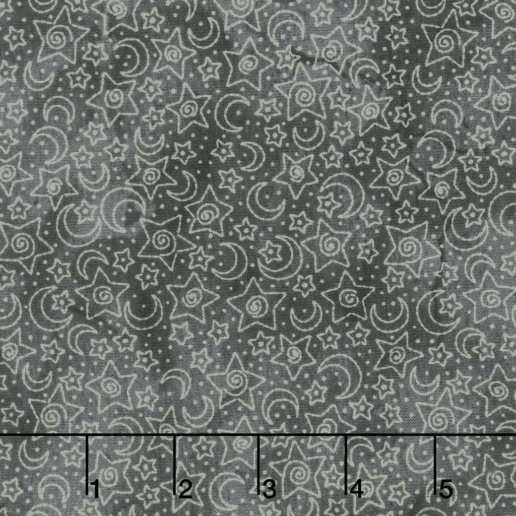 Spooky Stitches - Stars & Moons Black Yardage