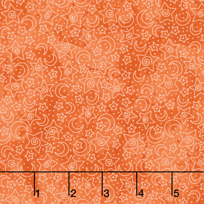 Spooky Stitches - Stars & Moons Orange Yardage