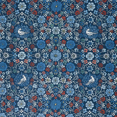 Cottage Flowers - Cosmos & Clover Navy Yardage