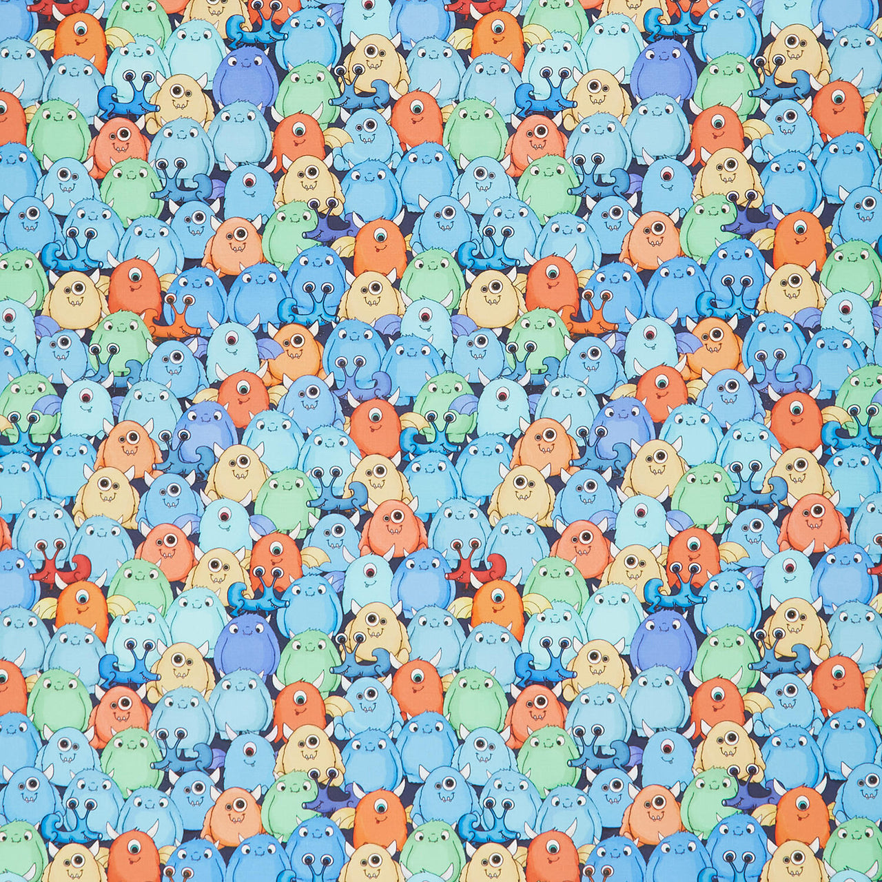 Space Monsters - Crowd Of Monsters Dark Navy Yardage