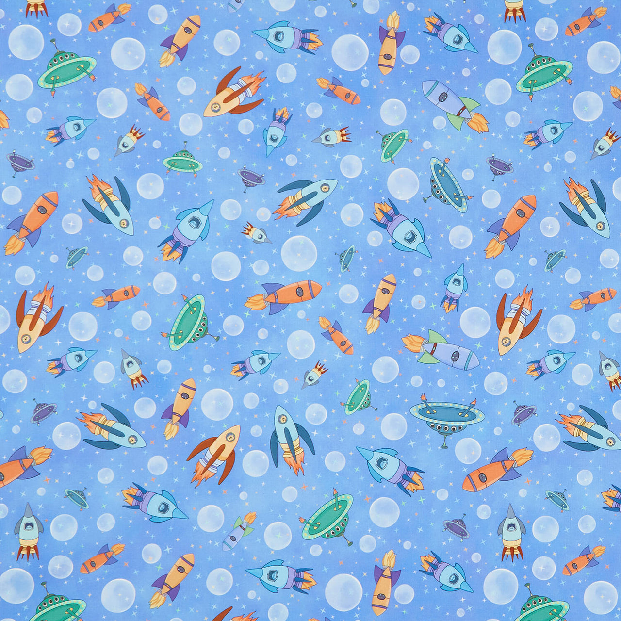 Space Monsters - Rush Hour Spaceships Medium Blue Yardage