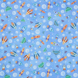 Space Monsters - Rush Hour Spaceships Medium Blue Yardage