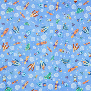 Space Monsters - Rush Hour Spaceships Medium Blue Yardage