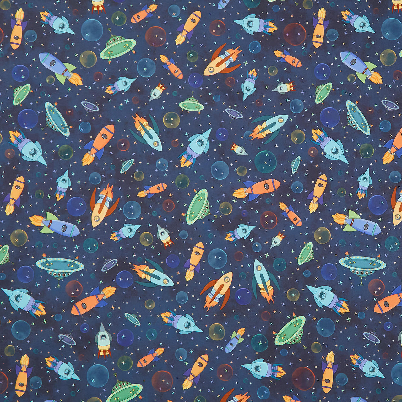 Space Monsters - Rush Hour Spaceships Dark Navy Yardage