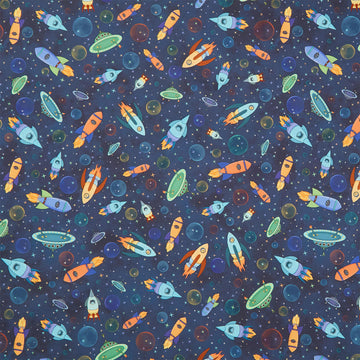Space Monsters - Rush Hour Spaceships Dark Navy Yardage
