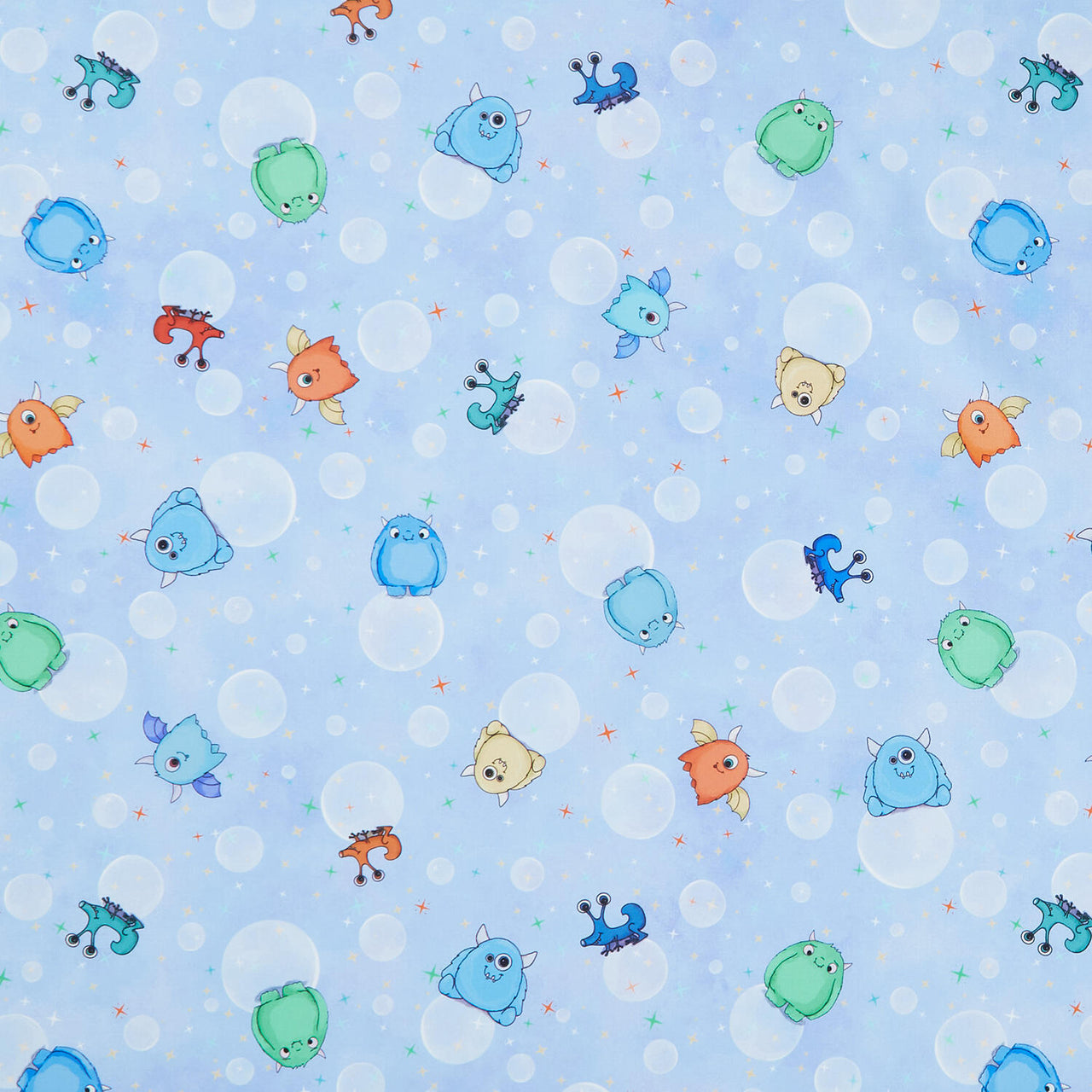 Space Monsters - Monster Bubbles Light Blue Yardage