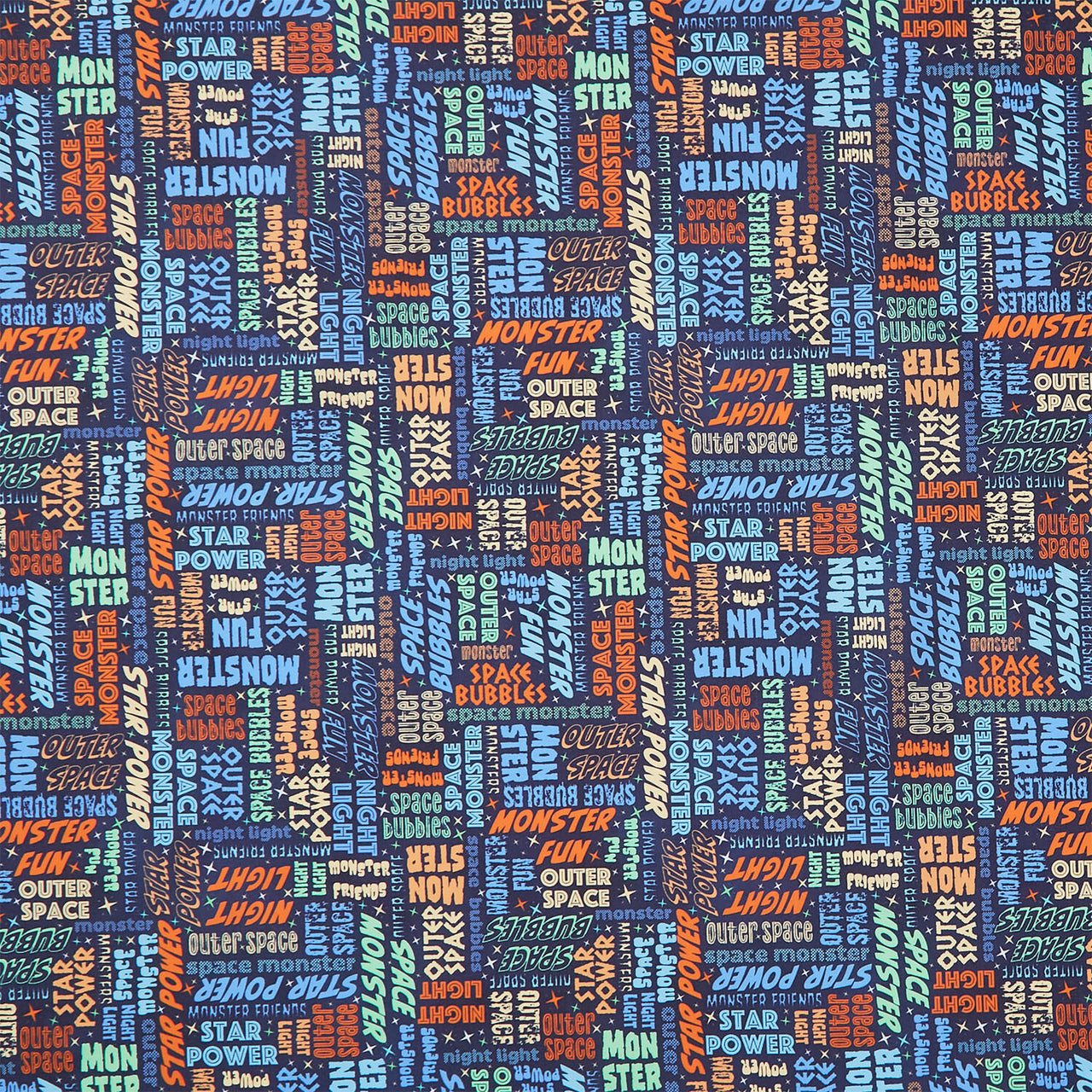 Space Monsters - Monster Words Dark Navy Yardage