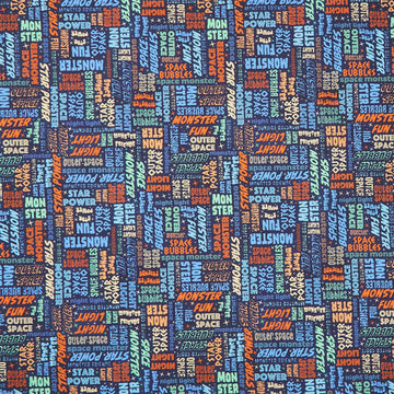 Space Monsters - Monster Words Dark Navy Yardage
