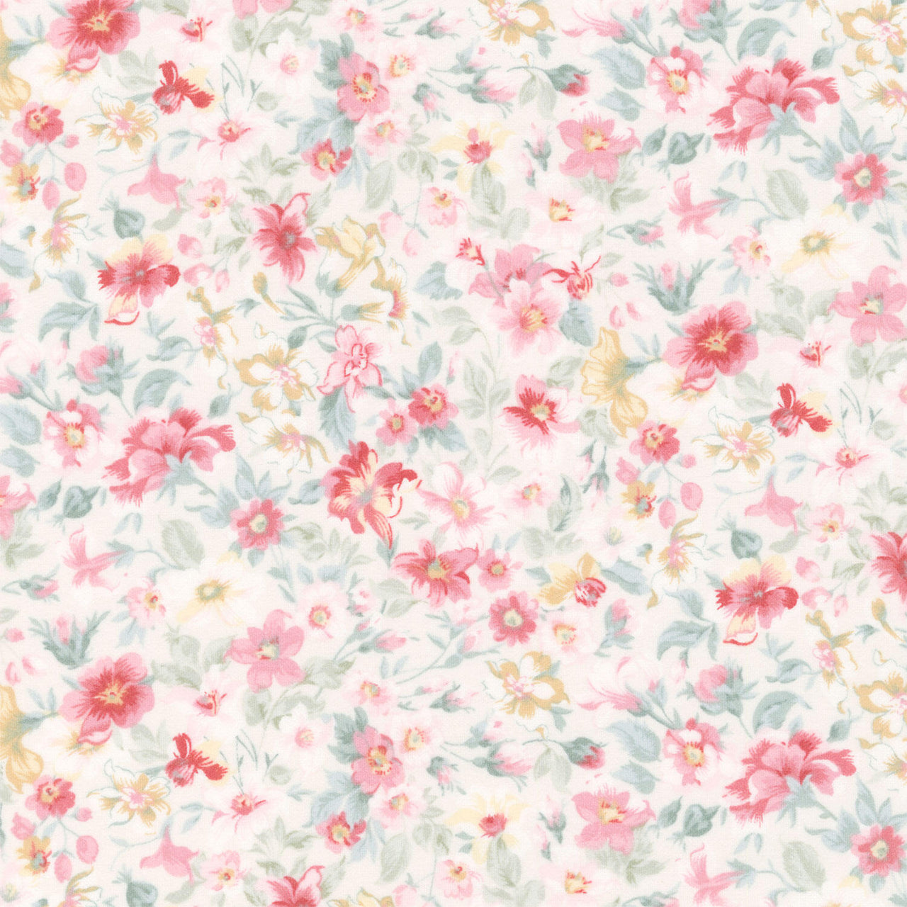 La Fleur Flannel - Packed Floral Cream Yardage