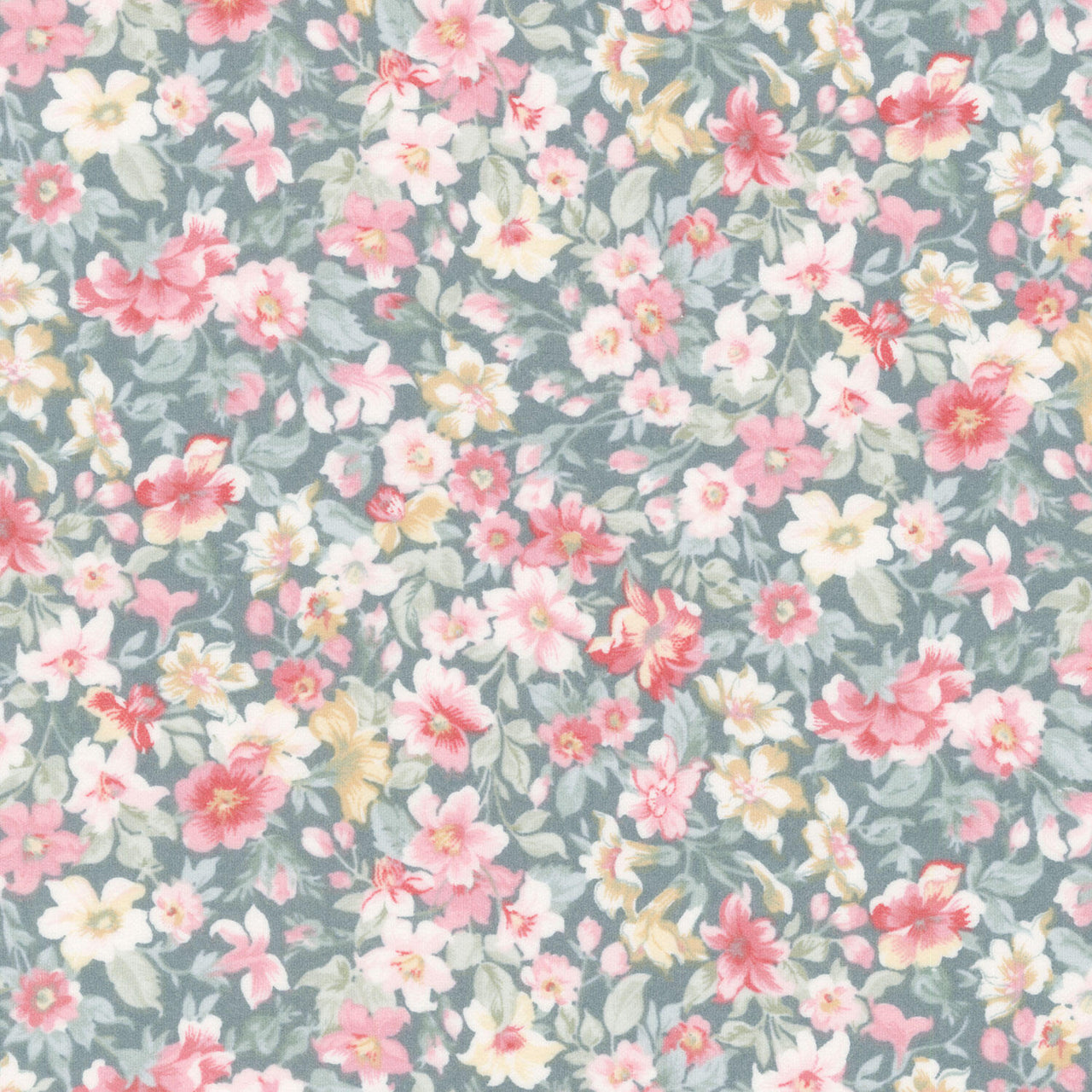 La Fleur Flannel - Packed Floral Green Yardage