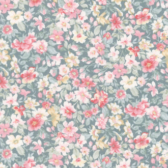 La Fleur Flannel - Packed Floral Green Yardage