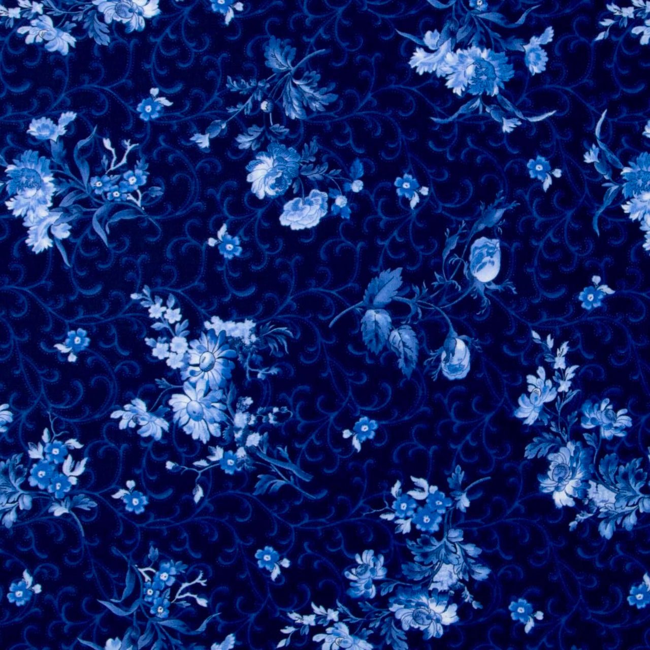 Blue Belle - Floral With Scroll Navy Yardage