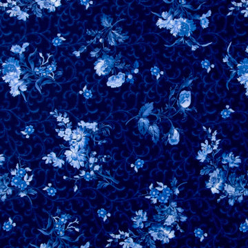 Blue Belle - Floral With Scroll Navy Yardage