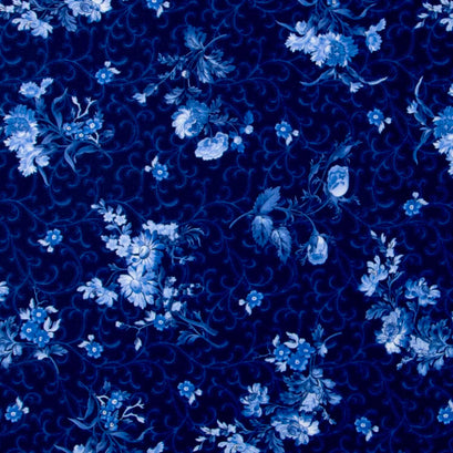 Blue Belle - Floral With Scroll Navy Yardage