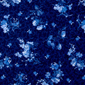 Blue Belle - Floral With Scroll Navy Yardage