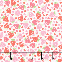 Sweet Shoppe - Strawberries and Hearts White Yardage