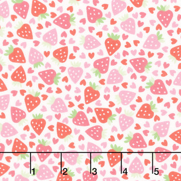 Sweet Shoppe - Strawberries and Hearts White Yardage