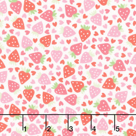 Sweet Shoppe - Strawberries and Hearts White Yardage