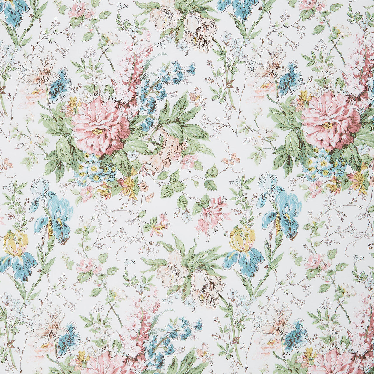 Terrace Blooms - Focal Floral White Yardage