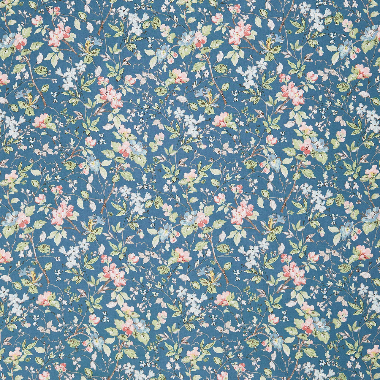 Terrace Blooms - Floral Branches Blue Yardage