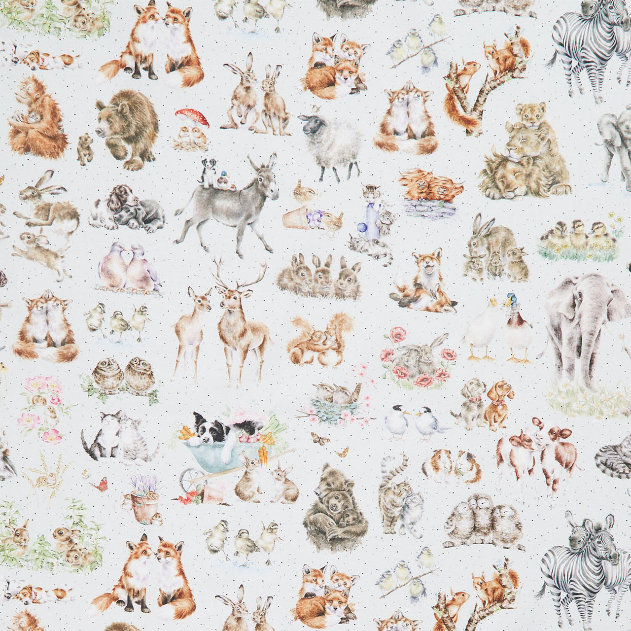 Together Is Better - Packed Animals Soft Grey Yardage