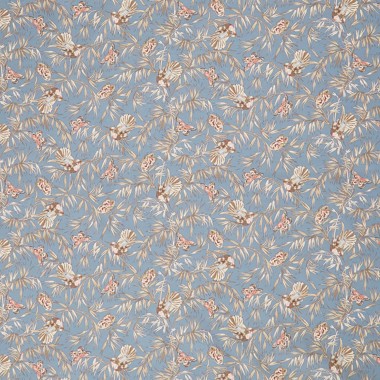 Meadow Blush - Birds and Butterflies Blue Yardage
