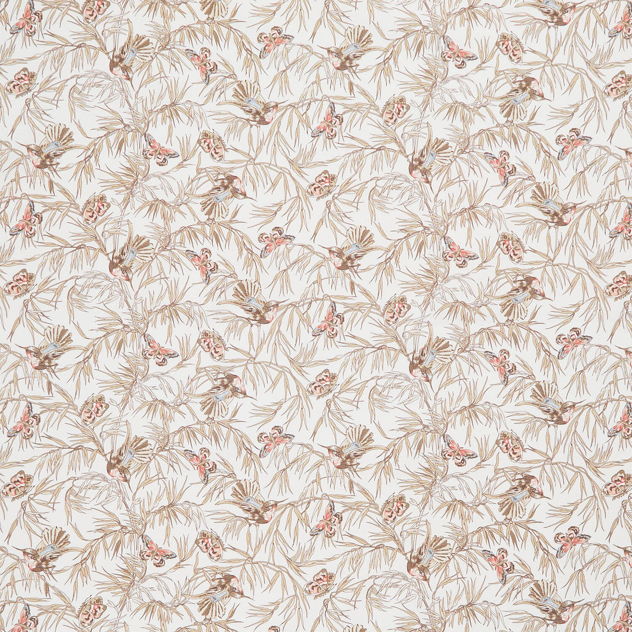 Meadow Blush - Birds and Butterflies White Yardage